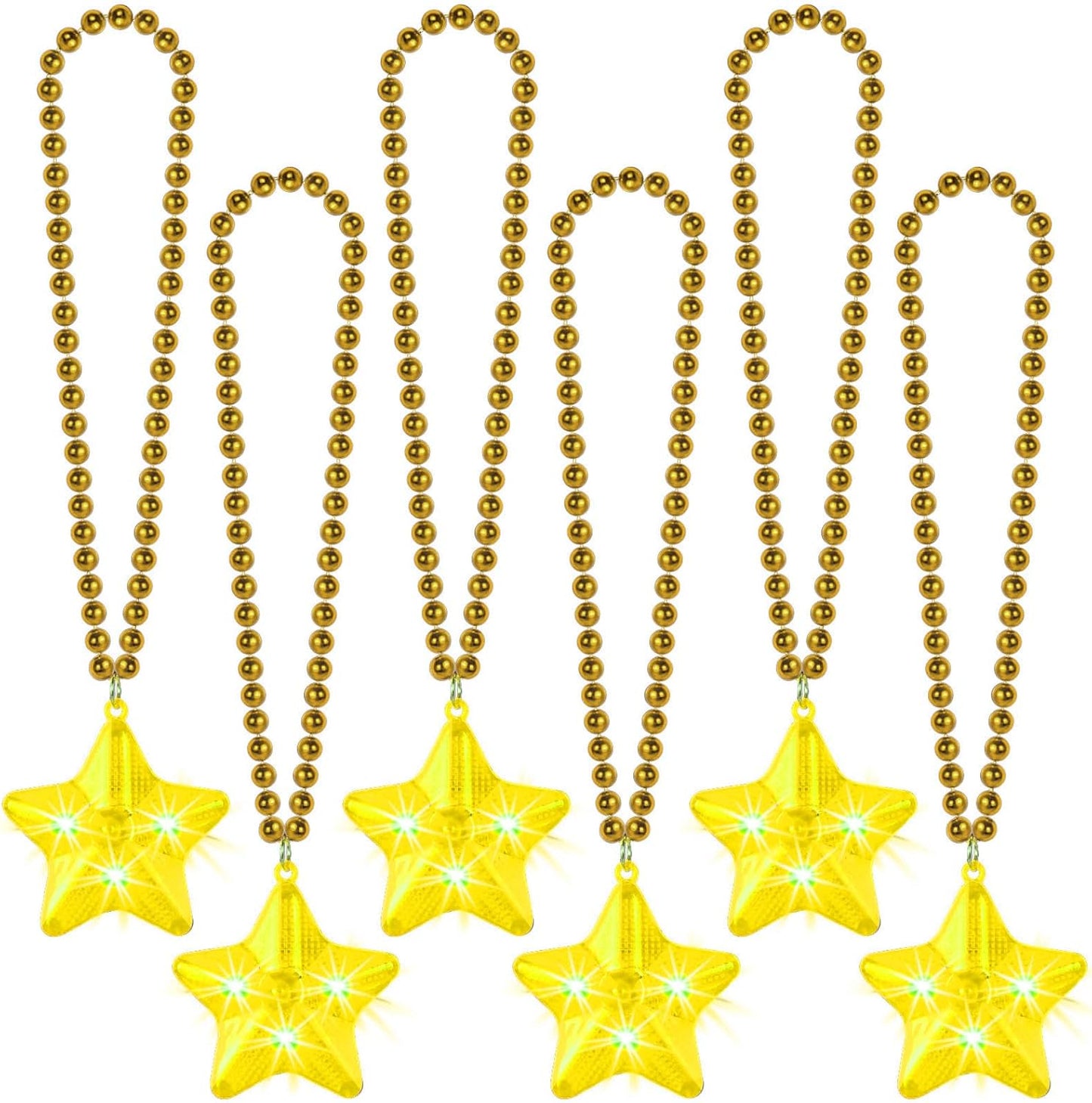 6 Pack Clear LED Glow Star Necklace Bulk Beaded Necklaces for Halloween Christmas Decorations Mardi Gras Party Favors