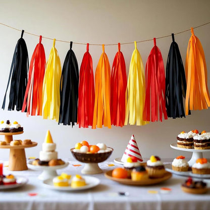 Tassel Garland Tissue Paper Tassel Banner,Tassels Party Decorations for Wedding,Birthday,Bridal/Baby Shower,Pack of 15 (Burgundy/Black/Silver)