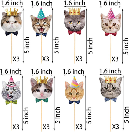 Pet Cat Cupcake Toppers,24 PCS Cats Cake Topper,Cat Birthday Decorations,Cat Party Decorations