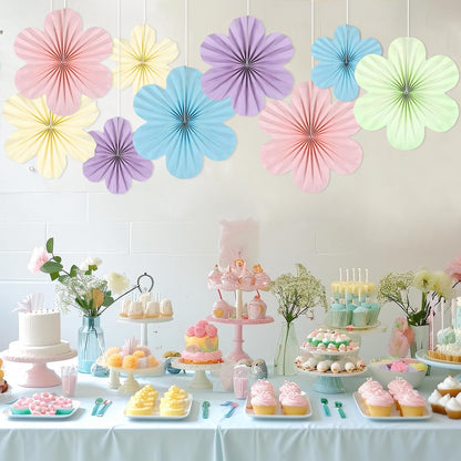 Justforjoyful 9PCS Pastel Paper Flowers Decorations Pastel Paper Fans Floral Backdrop Decor 3D Tissue Flowers Decorations for Classroom Wall Room Bulletin Board Birthday Supplies