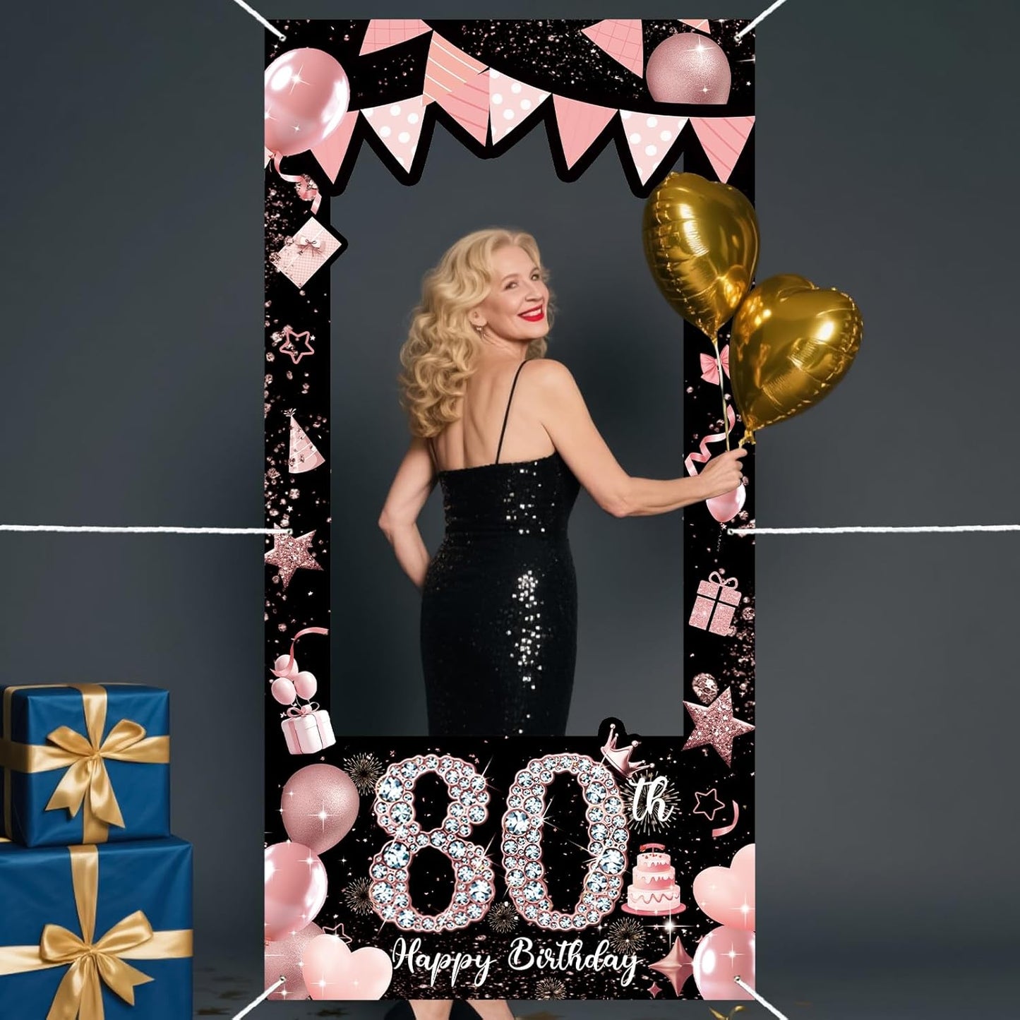 Pink 80th Birthday Neon Photography Banner Backdrop Glow Party Disco Dance Neon Theme Birthday Banner Photo Frame Props Props Selfie Background Face Cutout Photo Props Decoration