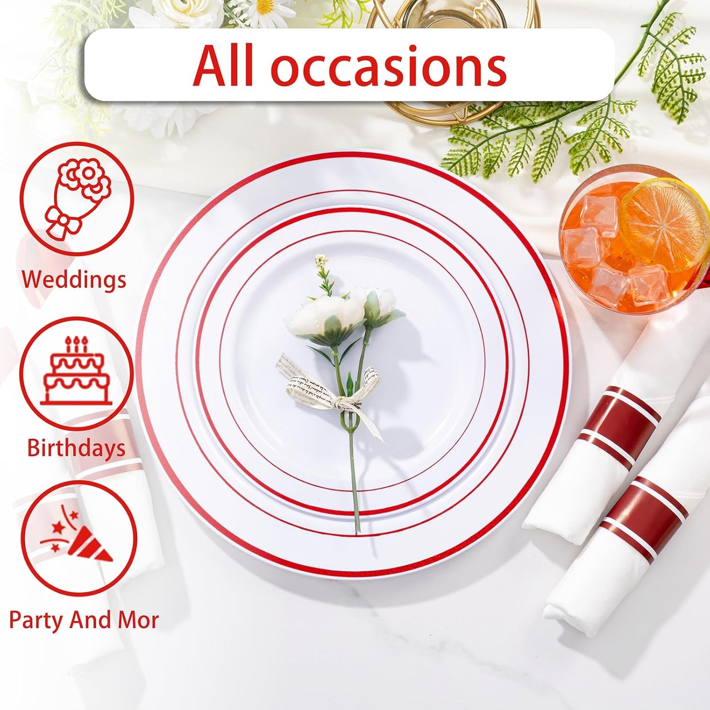 WELLIFE 350-Piece Gold Disposable Plates and Cutlery Set - Premium 10.25" Dinner Plates, 7.5" Dessert Plates, 9oz Cups & Cutlery for Weddings, Catering Events - 50 Guest Service - Elegant & Sturdy
