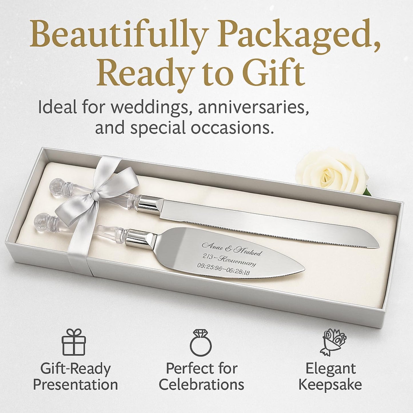 GIFTS INFINITY Personalized Wedding Cake Knife and Server Set with Engraving – Cake Cutting Utensil Set, Keepsake Gift for Wedding, Anniversary, Reception, Birthday & Other Occasions (CH-101WB)