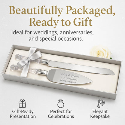 GIFTS INFINITY Personalized Wedding Cake Knife and Server Set with Engraving – Cake Cutting Utensil Set, Keepsake Gift for Wedding, Anniversary, Reception, Birthday & Other Occasions (CH-101WB)