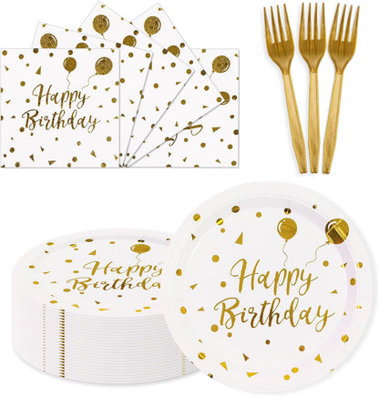 75PCS Paper Plates and Napkins Set - White and Gold Dot Disposable Party Dinnerware Includes Paper Plates, Napkins, Forks Decorations for 2026 New Year, Birthday, Wedding and Holiday, Serves 25