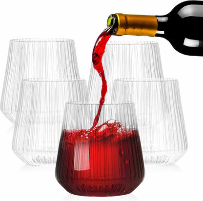 Tebery 20 Pack Plastic Ribbed Wine Glasses, 12 Oz Unbreakable Stemless Cocktail Cups for Party, Disposable Reusable Origami Style Ridged Drinking Tumbler for Champagne Catering Wedding Picnic Bar