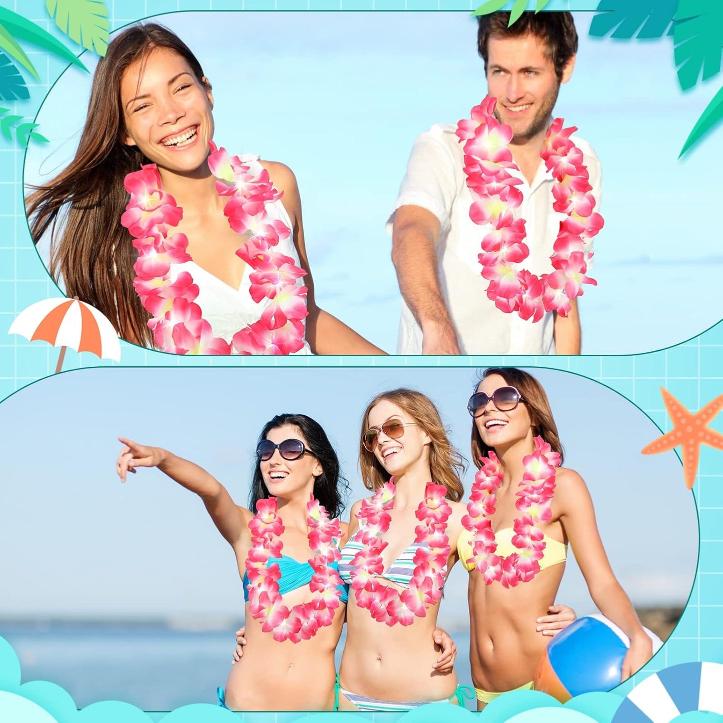 Sherr 24 Pcs LED Leis Light Up Purple and Gold Hawaiian Flower Necklaces, Graduation 2026 Party Supplies, Class of 2026 Leis for Beach Wedding Luau Glow Party Favors