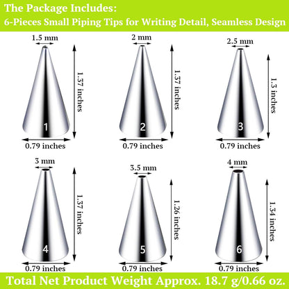 Suuker Round Piping Tips Set, Seamless Stainless Steel Icing Tips Cupcake Frosting Nozzles Small Cake Decorating Tip, Cake Writing Tool for Easy Cake Cupcake Dessert Cookies Decorating, 6 Pieces