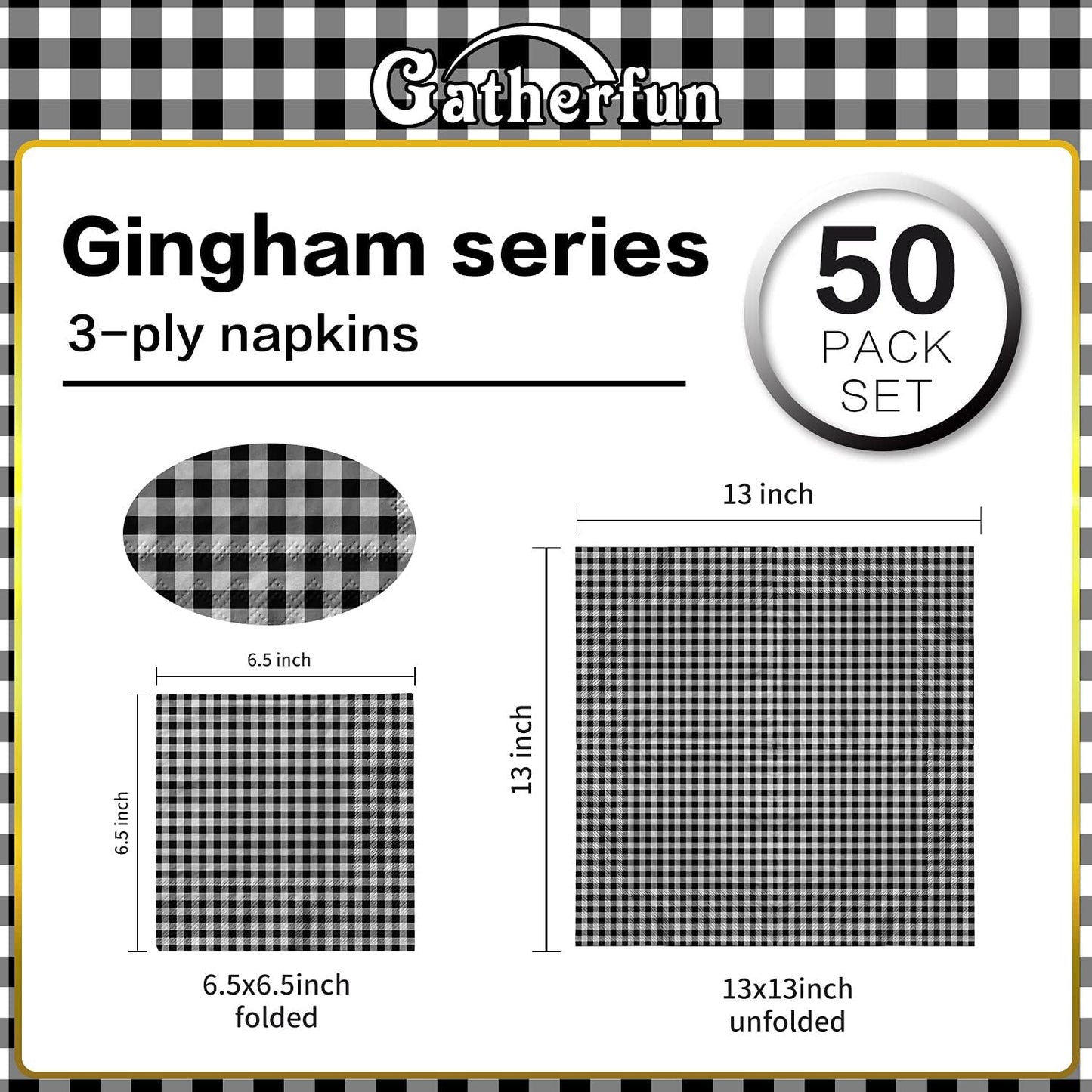 Gatherfun Disposable Red and White Gingham Paper Napkins (Pack of 50)
