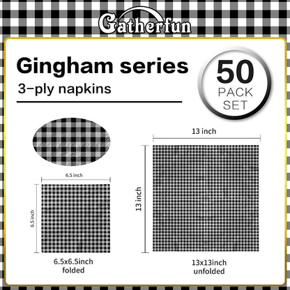 Gatherfun Disposable Red and White Gingham Paper Napkins (Pack of 50)