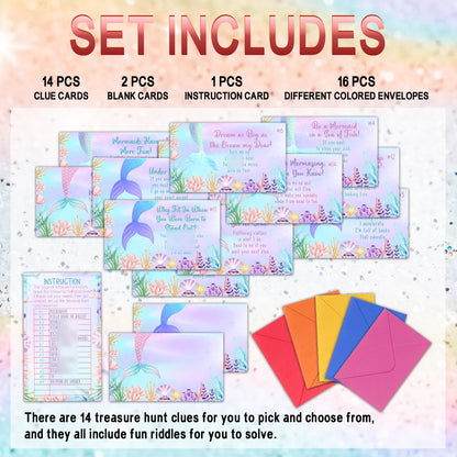 Birthday Treasure Hunt Clue Cards, Cake Scavenger Hunt Game, Set of 19 Cards and 18 Envelopes, Indoor Ourdoor Birthday Party Activities Celebration Game, Birthday Party Decorations - SR7