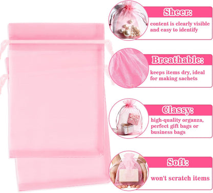 Sukh 100pcs Organza Bags 5''x7'' - White Sheer Mesh Drawstring Bags for Jewelry, Soap, Fruits, Candy, Small Gift Bags for Weddings, Valentine's Day, Mother's Day, Halloween, Thanksgiving, Christmas