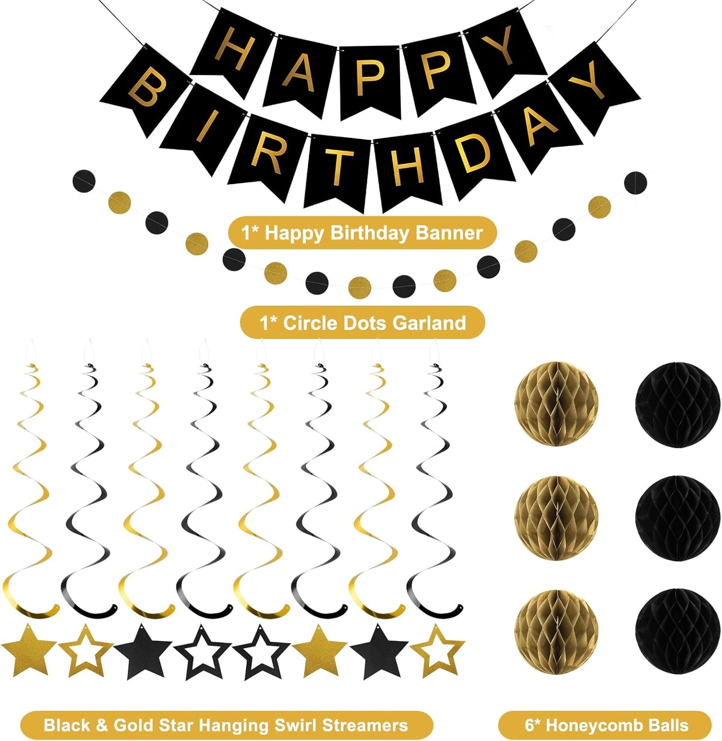 meowtastic Birthday Decorations, Happy Birthday Banner with Honeycomb Balls, Stars Hanging Swirl Streamers, Circle Dots Garland, Happy Birthday Party Decorations for Women Men Boys Girls (Blue)