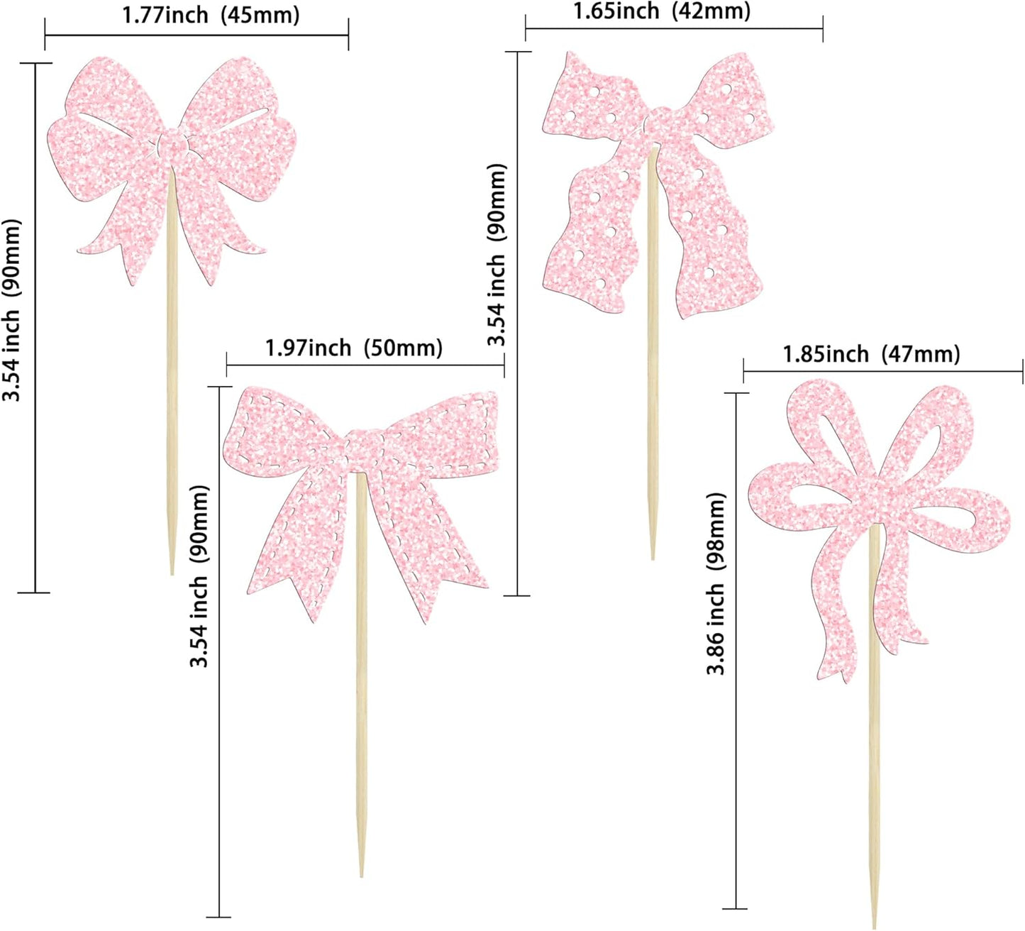 Ephlyn 24Pcs Pink Bow Cupcake Toppers Bow Birthday Cake Topper Girls Birthday Party Decorations Bowknot Cupcake Decorations for Bridal Wedding Themed Party Multi