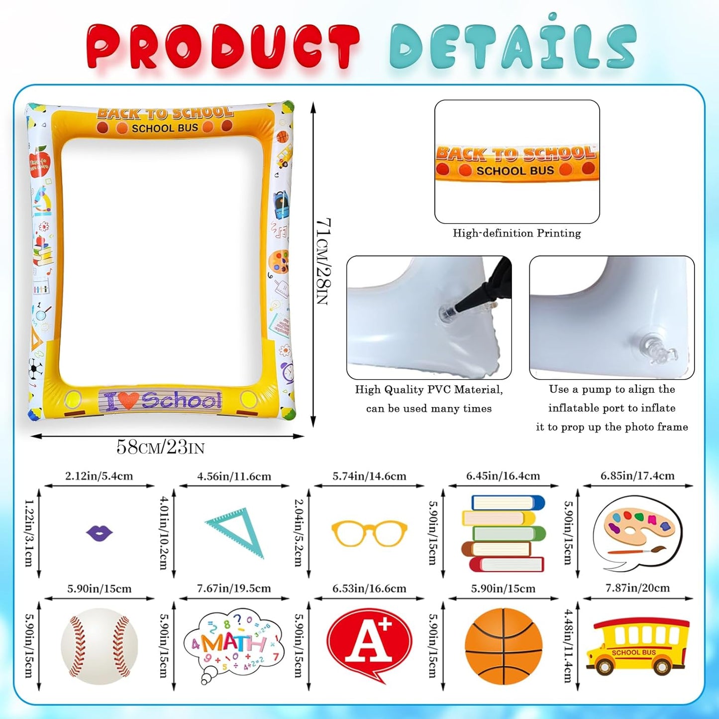 Hawaiian Photo Booth Props & Inflatable Frame, 30Pcs Luau Photobooth Props with Large Inflatable Inflatable Selfie Picture Frame for Summer Tropical Aloha Luau Party Selfie Supplies