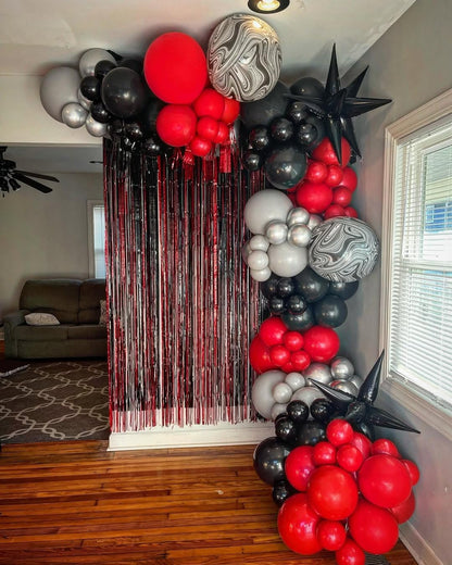 153Pcs Black and Silver White Balloon Garland Arch Kit with Stars, 22 18 12 10 5 inch Disco Ball Balloons Black White Metallic Silver Confetti Balloon for Birthday Graduation Party Decorations