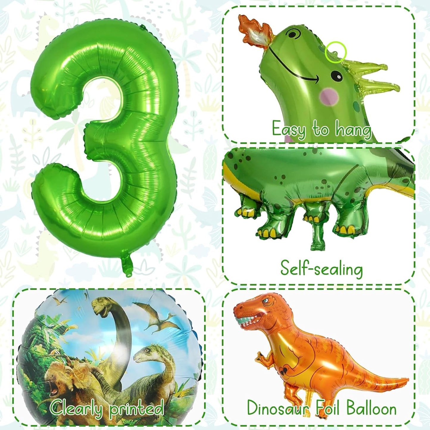 Dinosaur 5th Birthday Decorations, Dinosaur Birthday Party Decorations with Giant Inflatable Dinosaur Balloons 40 Inch Helium Foil Mylar Number 5 Balloons for Dinosaur Theme Birthday Party Decorations