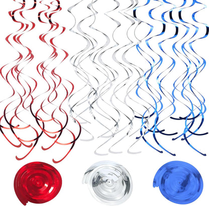 36Pcs Hanging Swirl Party Decorations Foil Decorations Ceiling Swirl Spiral Hanging Plastic Streamer for Ceiling Birthday Graduation Wedding Celebration Baby Shower Party Supply (Black Gold Silver)