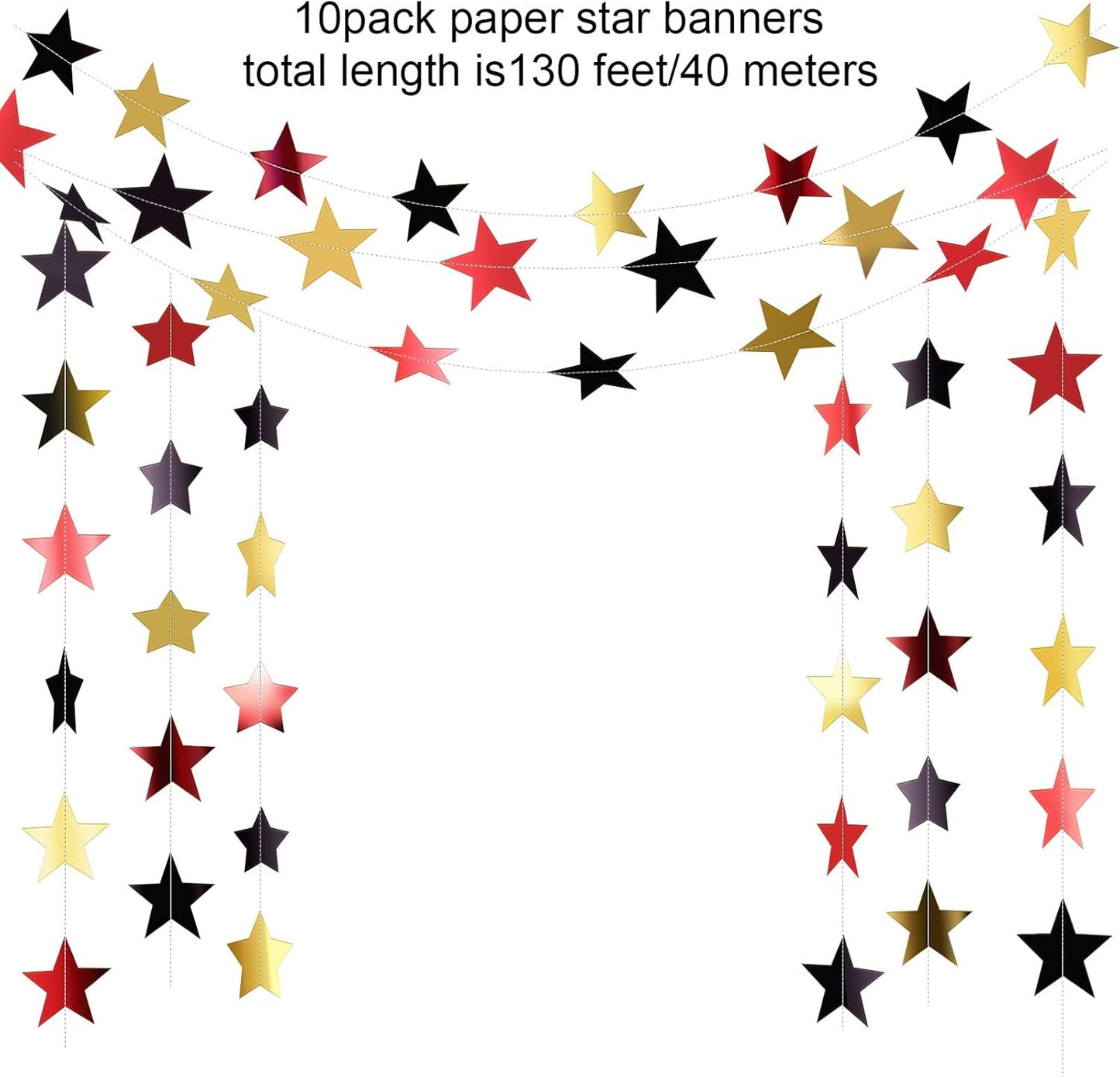 Patelai Glitter Star Garland Banner 2026 Graduation Decor 130 Feet Star Hanging Banner Twinkle Backdrop for Party Birthday Classroom Wedding Supplies(Gold)