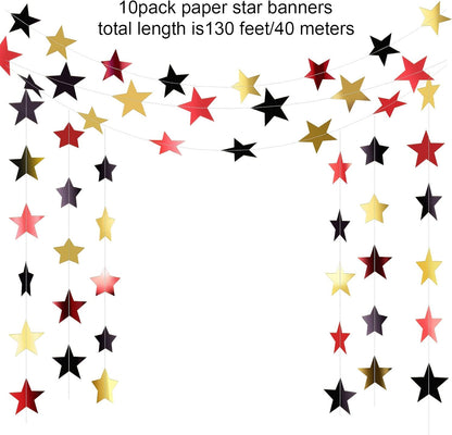Patelai Glitter Star Garland Banner 2026 Graduation Decor 130 Feet Star Hanging Banner Twinkle Backdrop for Party Birthday Classroom Wedding Supplies(Gold)
