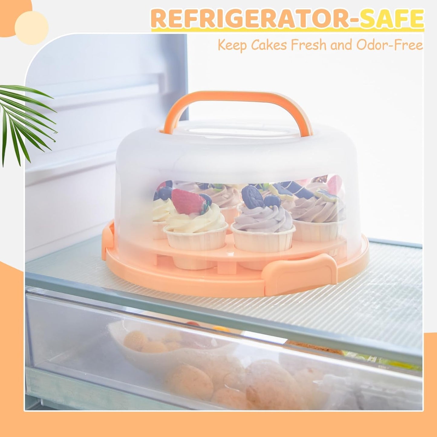 Cake Carrier with Lid and Handle, Ohuhu BPA-Free Cake Containers Cake Holder for 10 inch Cake with 2 Handle Cupcake Carrier - Plastic Cover Two Sided Base for Transport Pie Nut Fruit Mothers Day Gifts
