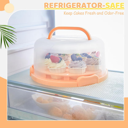 Cake Carrier with Lid and Handle, Ohuhu BPA-Free Cake Containers Cake Holder for 10 inch Cake with 2 Handle Cupcake Carrier - Plastic Cover Two Sided Base for Transport Pie Nut Fruit Mothers Day Gifts