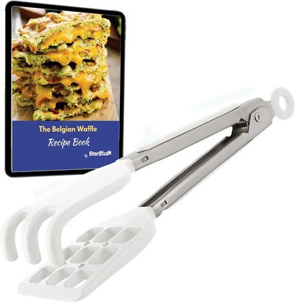 Mini Waffle Tongs by StarBlue Green – 8 Inches Silicone and Nylon Serving Tongs with Non-Slip Smooth Handles, Non-Scratch and Dishwasher Safe, Multipurpose Spatula for Belgian Waffle Serving