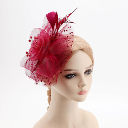 DRESHOW Fascinators Hat Flower Mesh Ribbons Feathers on a Headband and a Clip Tea Party Headwear for Girls and Women - Colors B