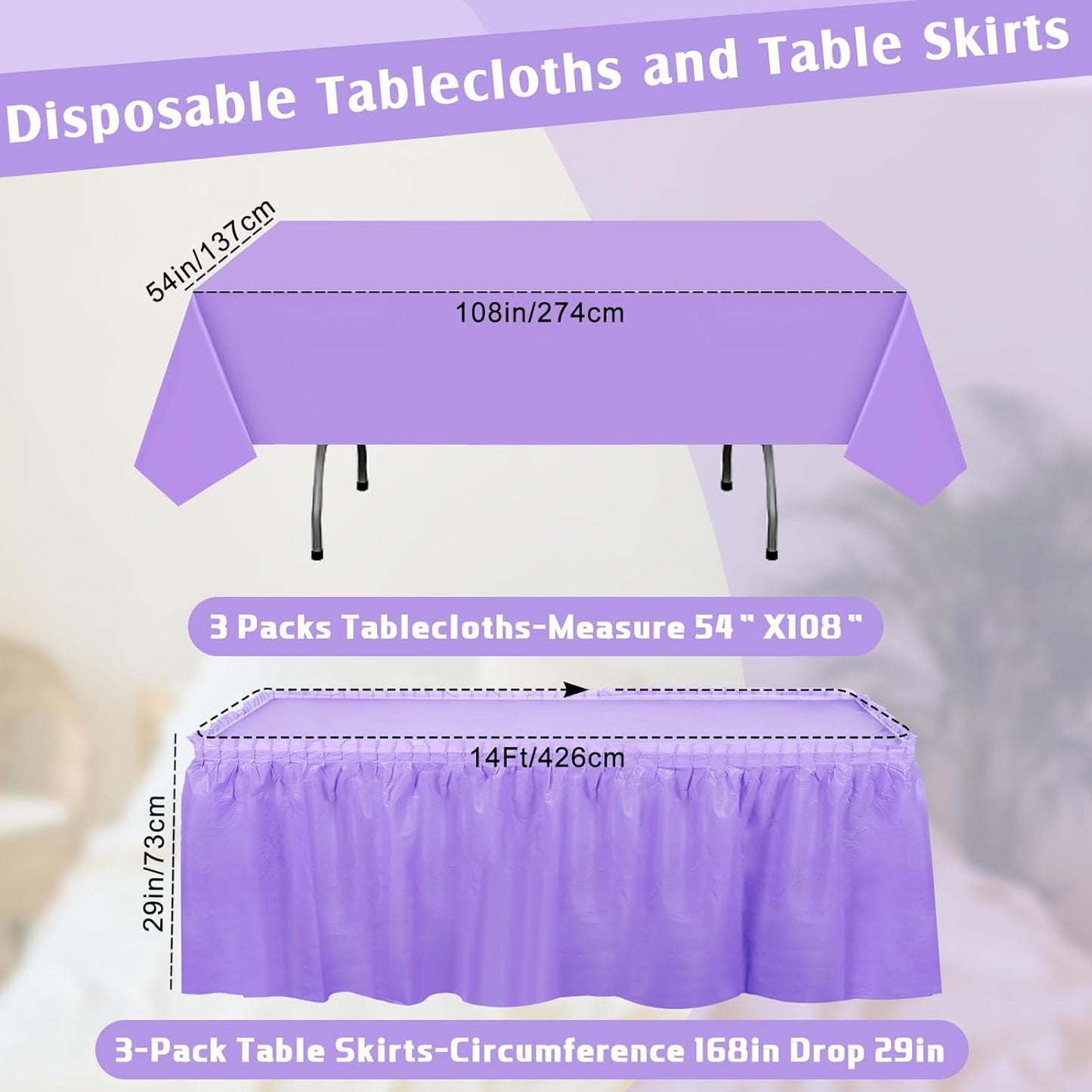 Oudain 6 Pcs Plastic Table Skirts and Stainproof Table Cloths 54 x 108 in Plastic Ruffle Tablecloth 168 x 29 Inches Disposable for Wedding Baby Shower Valentine Spring Easter Party(White)
