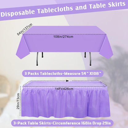 Oudain 6 Pcs Plastic Table Skirts and Stainproof Table Cloths 54 x 108 in Plastic Ruffle Tablecloth 168 x 29 Inches Disposable for Wedding Baby Shower Valentine Spring Easter Party(White)