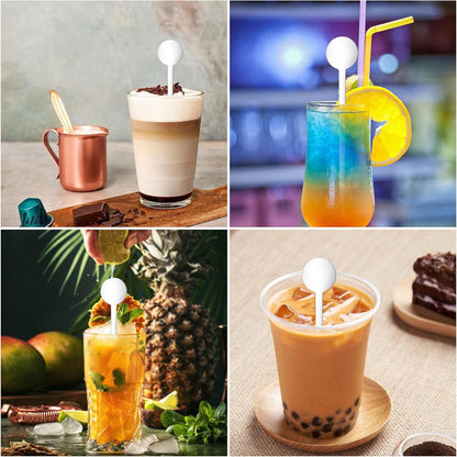 200 Pcs Cocktail Swizzle Sticks, 7.3inch Clear Coffee Stirrers Disposible Plastic Swizzle Sticks for Drink Black Disc Top Drinks Mixing Rod for Coffee Whiskey Beverage