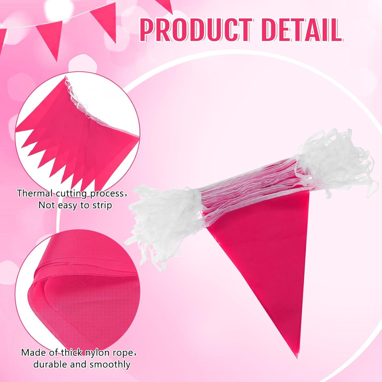 Hahafelt 100 Feet Pennant Banners Flags 75 Solid String Triangle Flags for Grand Opening, Carnival Theme Birthday Party Decoration Outdoor Events Classroom Decoration(Pink)