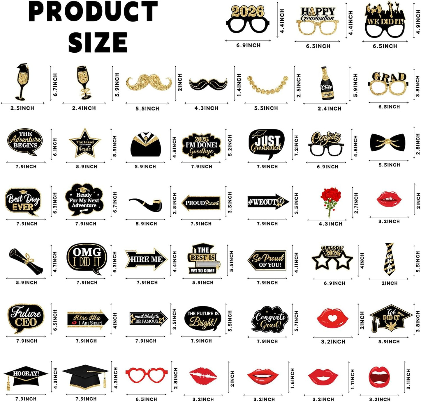 46Pcs Blue Gold Graduation Photo Booth Props 2026 Graduation Decorations with Sticks Class of 2026 Grad Party Favors Supplies for High School & College
