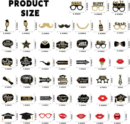 46Pcs Blue Gold Graduation Photo Booth Props 2026 Graduation Decorations with Sticks Class of 2026 Grad Party Favors Supplies for High School & College