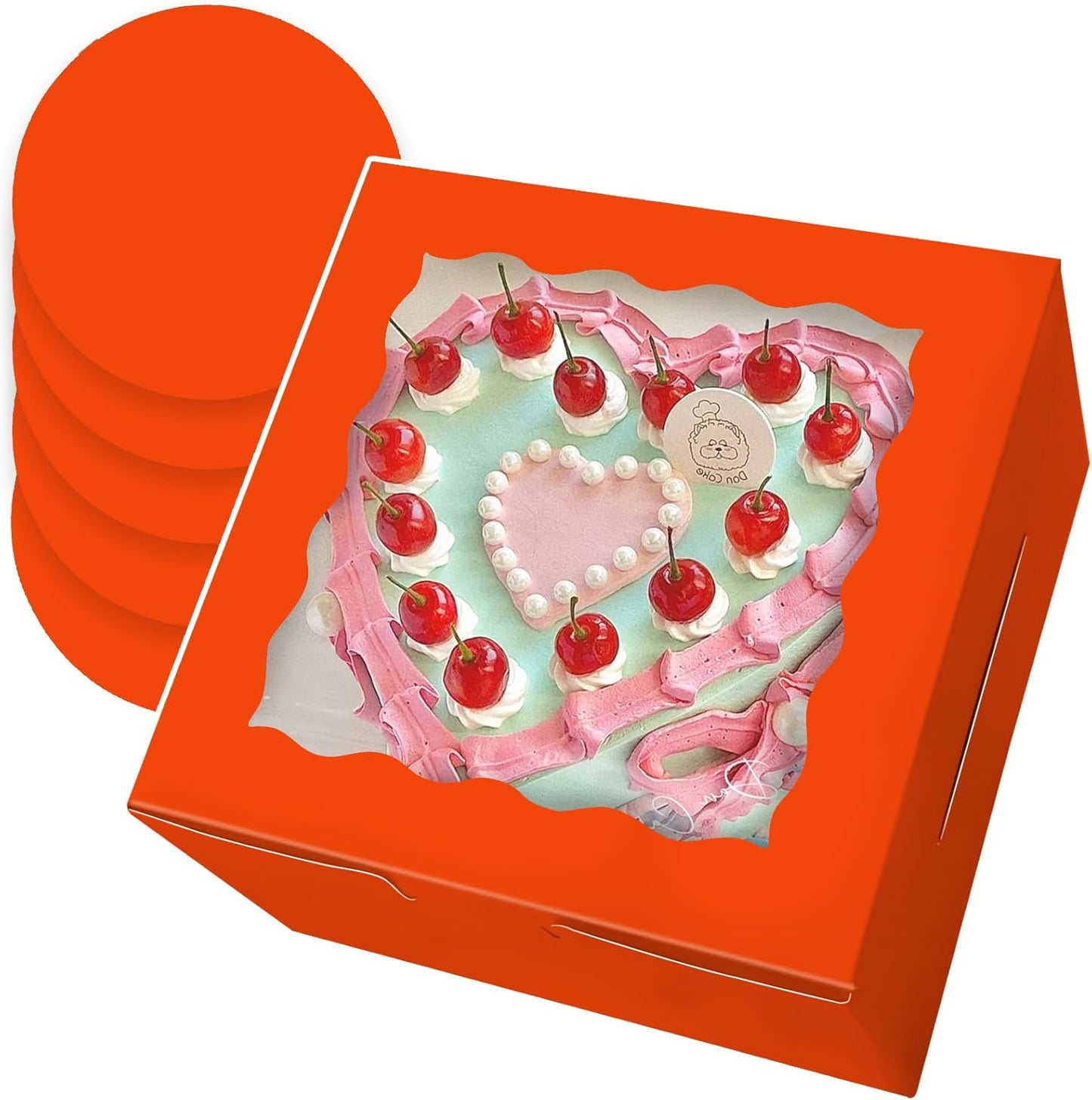Bakepacker 36pcs 8x8x5 Inches Cake Boxes with Window 18-Packs Black 8 Inch Bakery Boxes (18 Cake Boxes +18 Cake Boards Included)