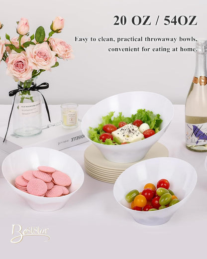 BESTSTAR Clear Plastic Serving Bowls 8 Pack 54 OZ– Angled Disposable Party Bowls for Chips, Salad, Fruit & Candy – Heavy Duty Clear Serving Bowls for Parties, Buffet, Catering, Wedding, Daily Use