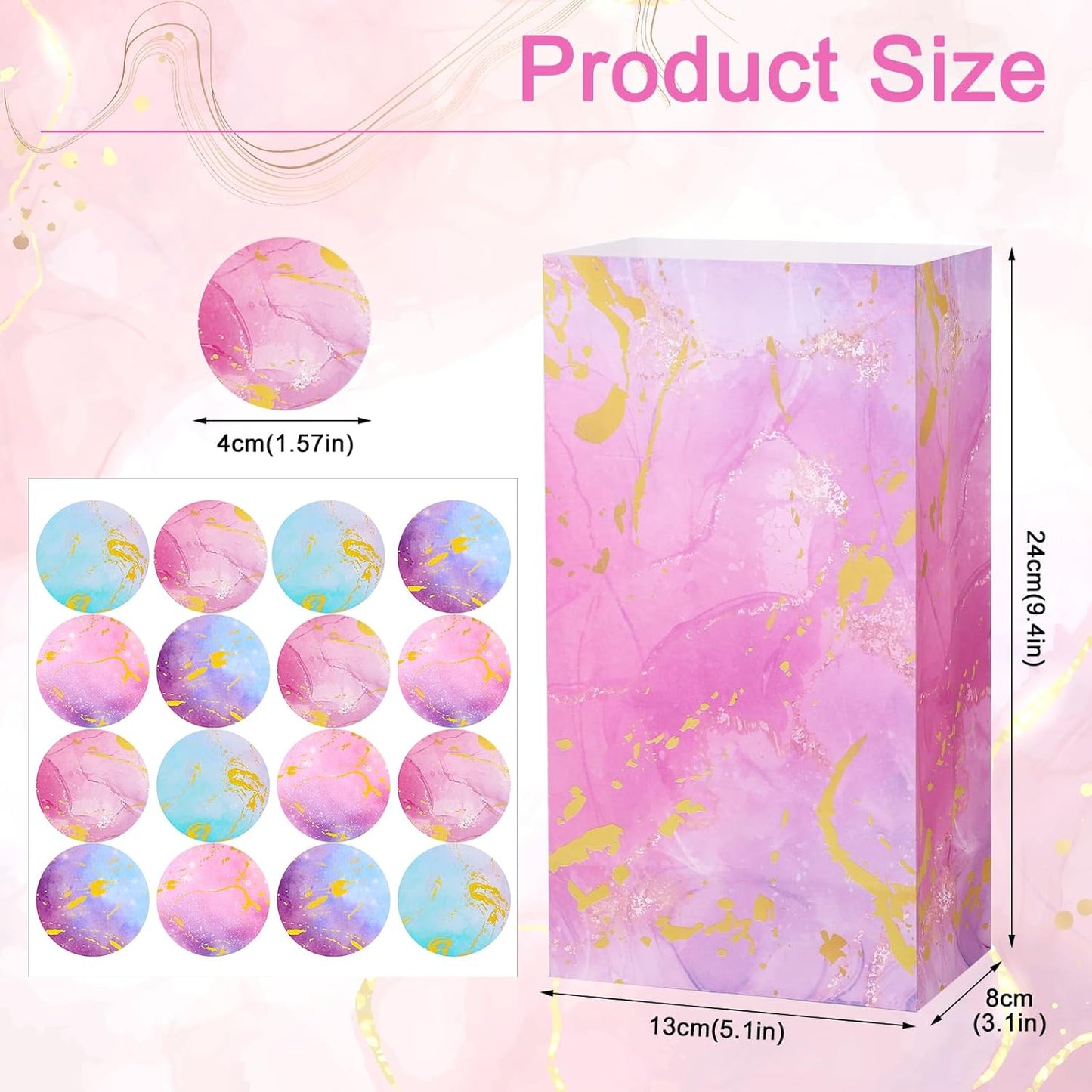 woric 36PCS Party Favor Bags with Stickers, Pink and Purple Goodie Bags for Girls Birthday Mother's Day Small Gift Bag for Kids, Baby Shower, Wedding, Mermaid Party Favor Supplies
