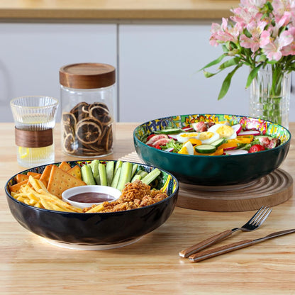 vancasso Large Serving Bowls, 78 Oz Extra Large Salad Bowls Set of 2, Bohemian Decorative Bowls for Salad, Fruit, Pasta and Dinner, Serving Dishes Set for Party, Dishwasher & Microwave Safe－Red