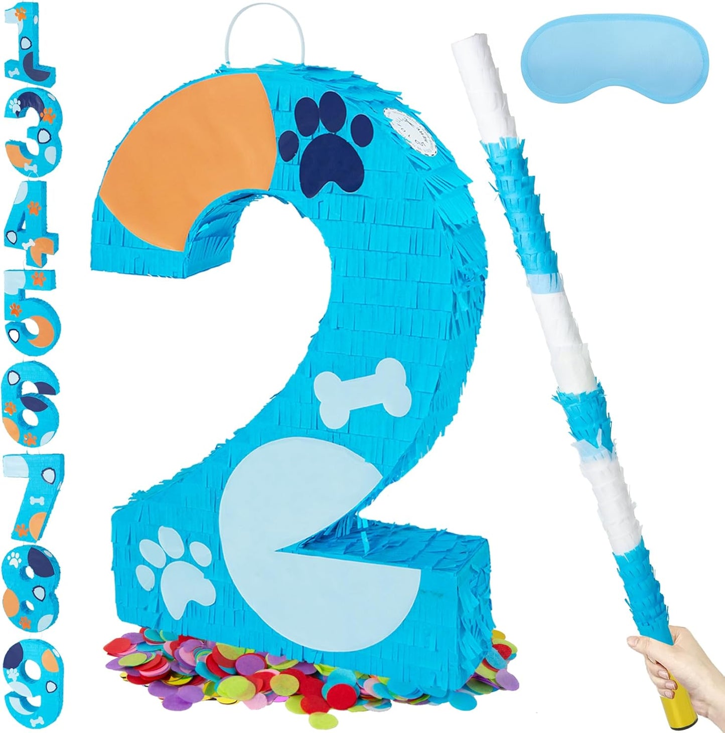 PCFING 20 Inch Dog Paw Number 1 Piñata with 30 Inch Piñata Stick Blindfold Confetti for Boy Girl Adults Birthday Party Decorations, Anniversary Celebration, Fiesta