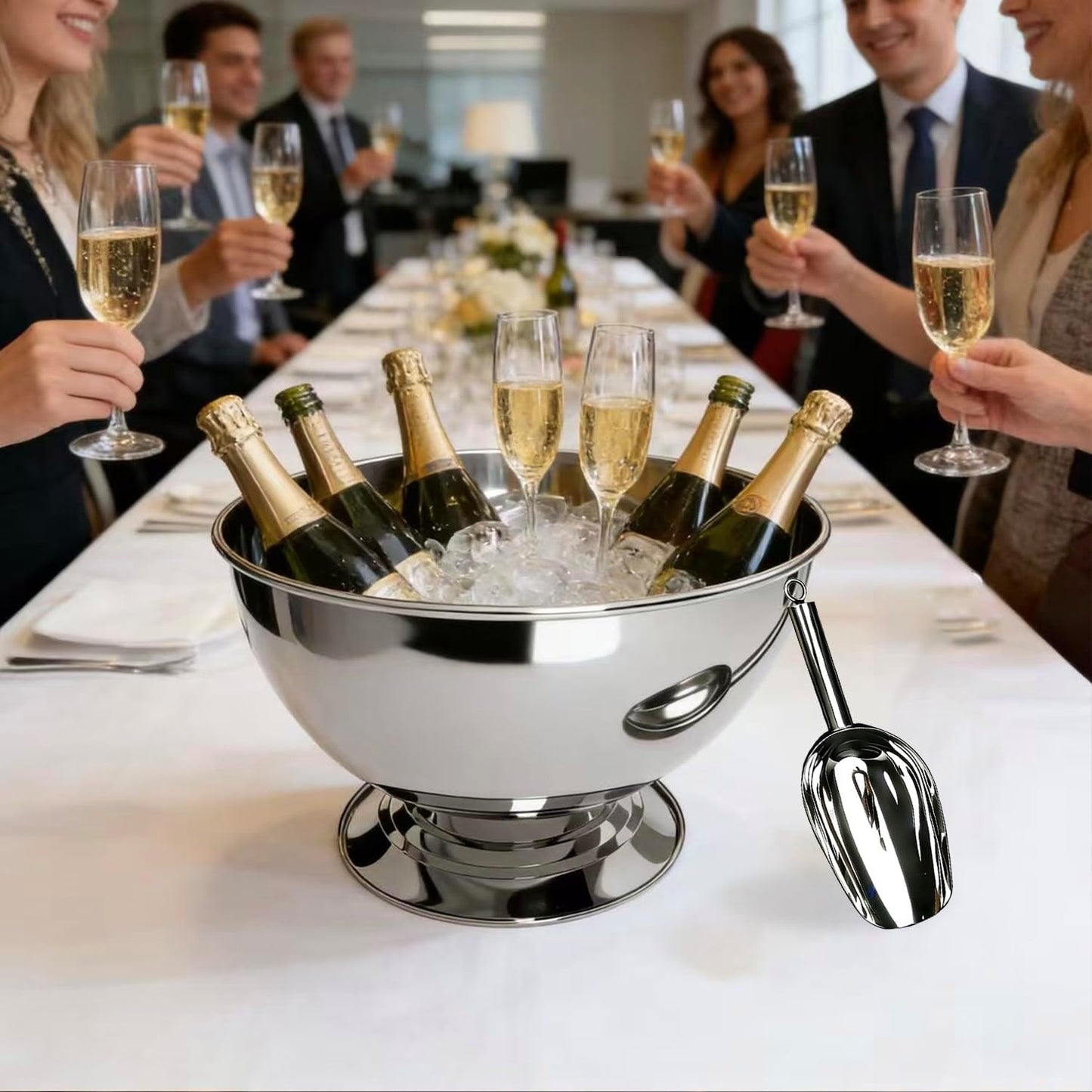 Premium Stainless Steel Champagne Bucket, 15.3" Large Capacity Ice Bucket with Detachable Base, Mirror Polished Inside & Out, Heavy Duty Wine Chiller for 8 Bottles, Ideal for Parties, Weddings