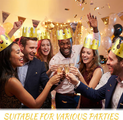 100 Pcs Paper Crowns, Birthday Gold Crown Foldable & Adjustable Paper King Crown, Crowns Bulk for Adults Birthday Party Hats for Celebration Photo Props Wedding Anniversary Supplies (Classic Style)