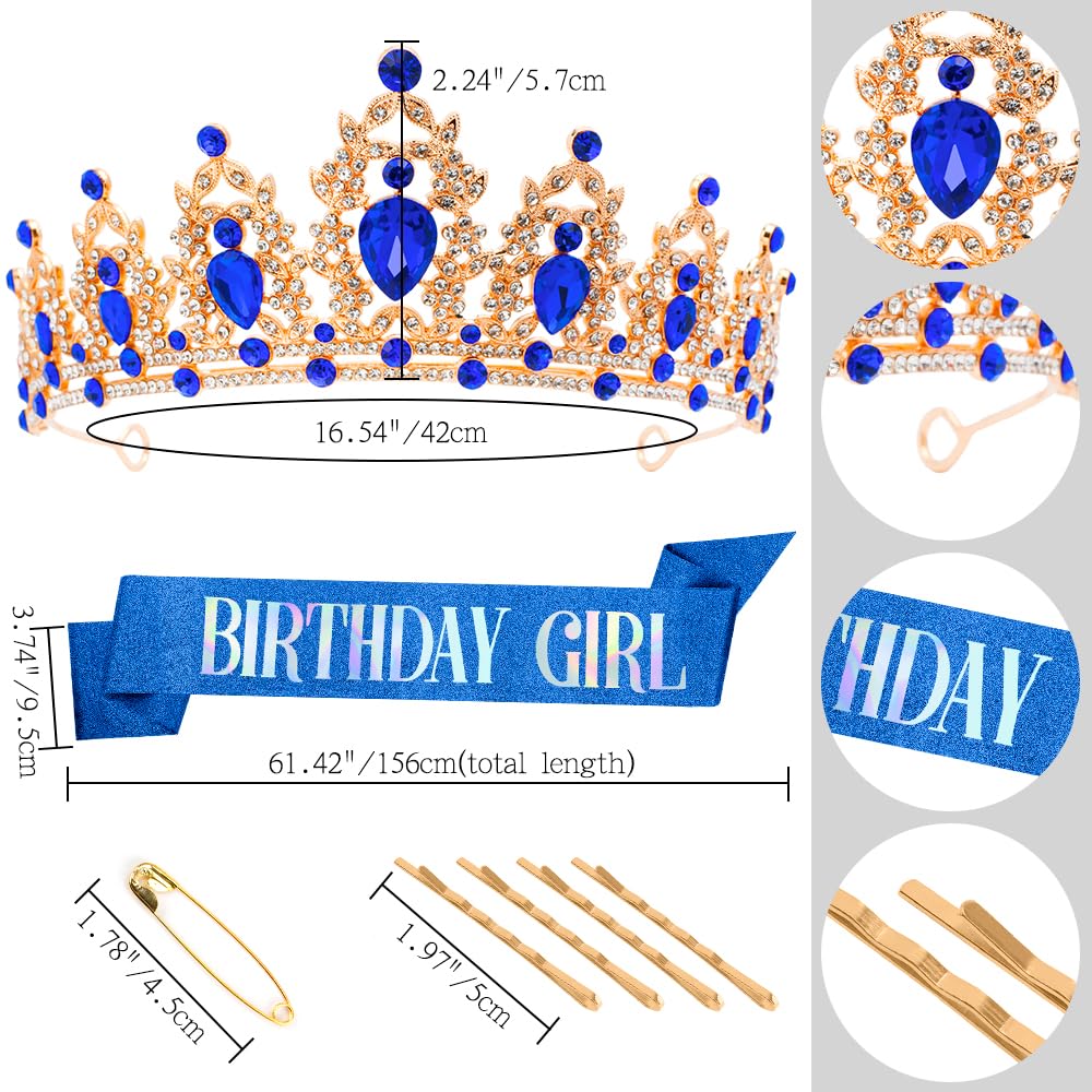 Silver Birthday Crown Headband with Sash for Women - Rhinestone Tiara for Birthday Parties