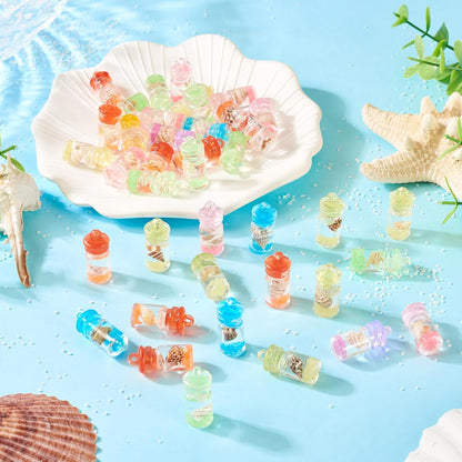 FASHEWELRY 50Pcs Glow in the Dark Resin Wishing Bottle Charms Mystery Jewelry Jar for Glow Bracelets and Necklaces Shell Mini Fairy Dust Necklace Charms for Keychain Earring