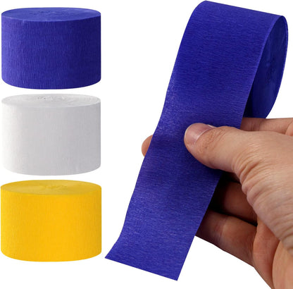 Navy-Blue White- Silver Crepe Paper Streamers - 9 Rolls Royal Blue Graduation 2025 Men Boy Birthday Party Decorations Streamer Wedding Bridal Shower Paper Garland Fathers Day Decor Panduola