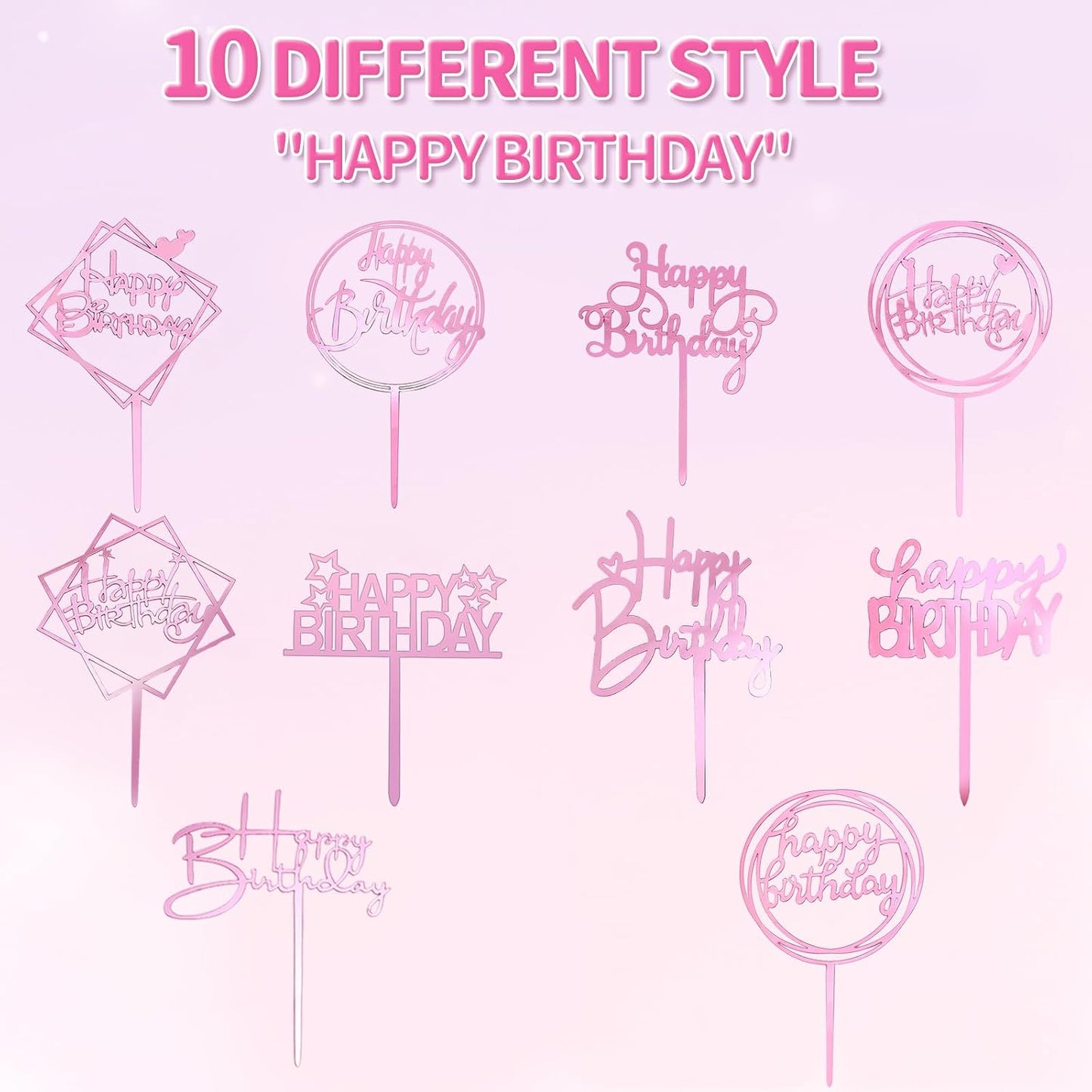 10-Pack Happy Birthday Cake Toppers,Gold Cake Toppers Acrylic Birthday Cake Supplies,4inchx6inch (Gold)