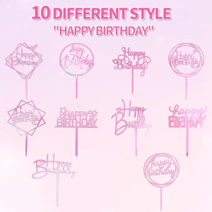 10-Pack Happy Birthday Cake Toppers,Gold Cake Toppers Acrylic Birthday Cake Supplies,4inchx6inch (Gold)
