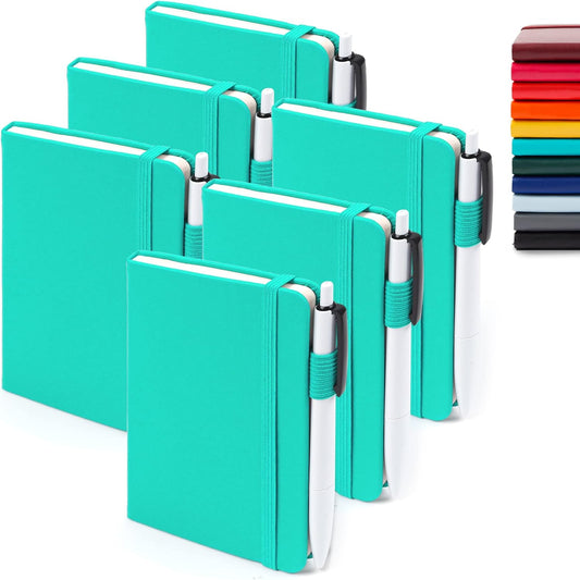 feela 6 Pack Pocket Small Notebooks Bulk, Mini Cute Memo Notepads Hardcover College Ruled Lined Journals with Pen Holder for Women Girls Office School, with 6 Black Pens, 3.5”x 5.5”, A6, Rose Pink