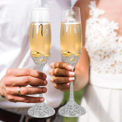 Sratte 4 Pcs Wedding Cake Knife and Champagne Flutes Server Set, Toasting Crystal Rhinestone Champagne Flutes Glasses Cake Knife Pie Server Wedding Gifts for Couple Bride Groom(Gold)