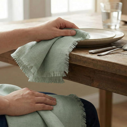 ACCENTHOME Natural Cotton Linen Napkin Set of 12 18x18 inch Dinner Napkins - Washable Soft Premium Hotel Quality Reusable Hemmed Edges Napkins Perfect Table Linens for Family Dinners, Weddings