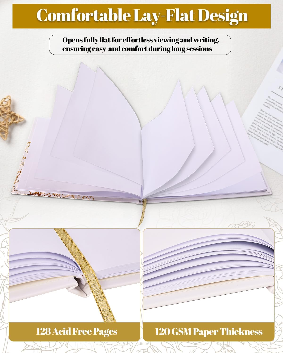 VIRIDI Wedding Guest Book with a Pen Gold,Guest Book Wedding Reception 9 × 6.7 inches, Gold Foil Hardcover GuestBook for Baby Shower, Graduation, Birthdays